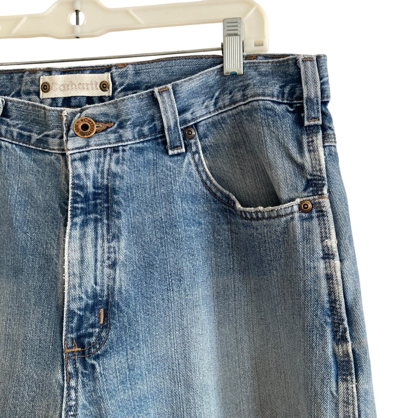 Carhartt Traditional Fit Bootcut Faded Mid Wash Western Gorpcore Jeans Sz 36x34 thumbnail 12