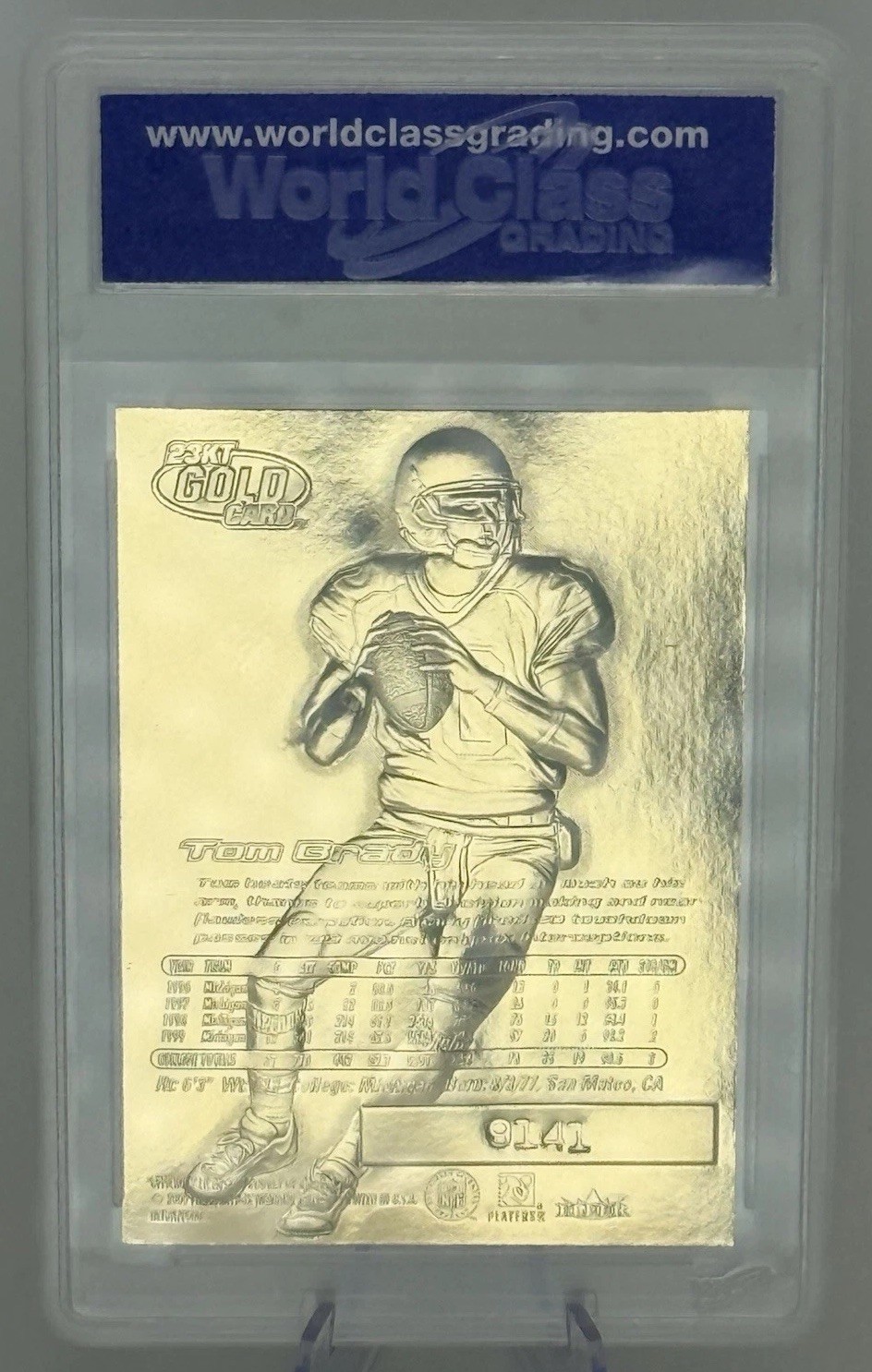 2000 23KT Gold Fleer Ultra Tom Brady Rookie Blue Metallic Auto WCG GEM-10 # 9141 view 2
