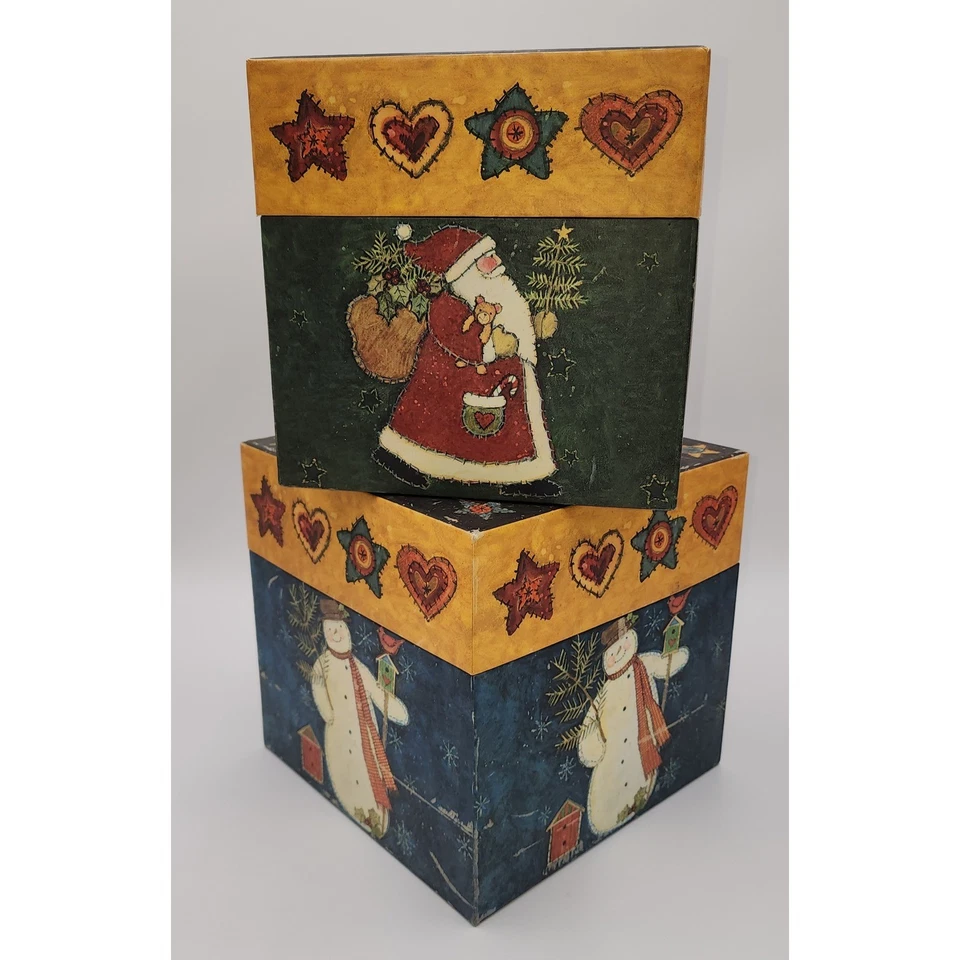 R A Lang Susan Winglet Set of 2 Square Christmas Santa Snowman Nested Boxes Gift - Image 4 of 4