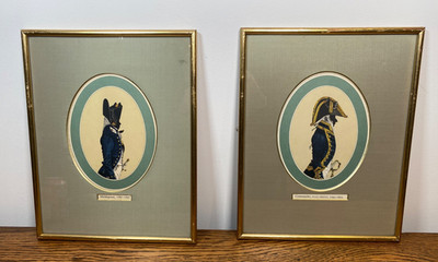 VINTAGE 2X GERAHMTE GLASIERTE SILHOUETTE MARINE DRUCK BILDER HUGH EVELYN ROYAL NAVY