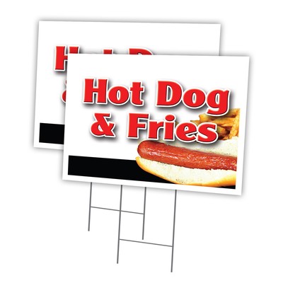 Hot Dogs & Fries Combo Multi-Pack of Yard Signs & Stake plastic coroplast window