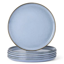 6-Piece Stoneware Dinner Plates Set, 10.43" Ceramic Round Plate Set, Handmade...