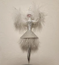 BEAUTIFUL SOFFIERIA DE CARLINI WOMAN SILVER FEATHER SHOWGIRL CHRISTMAS ORNAMENT