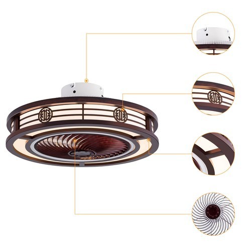 20'' Ceiling Fans+Light,Flush Mount Fandelier +Remote, Dimmable/Wind Speed/Timer