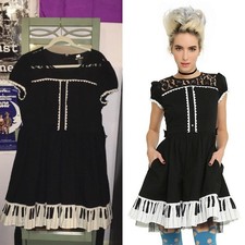 Hot Topic Piano Key Dress Black Lace Trim Fit Flare Sleeveless Size 3 XL