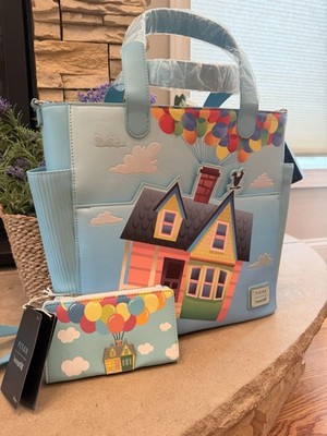  SET Loungefly Disney Pixar Up Adventure Is Out There Large Tote w/ Zip Wallet