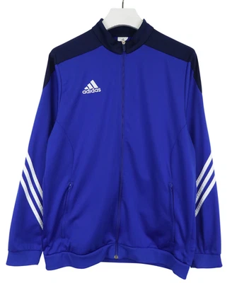 Adidas Sweatshirt Herren Groß Blau Logo Kragen Streifen Reißverschlusstasche - Bild 1 von 4