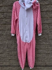 Hello Kitty 1 Piece Pink Polka Dot Pajamas  SOFT hooded Ears Free Shipping Small