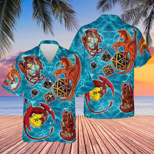 Dragon Playing Dice D D Game Aloha Summer Hawaiian Shirt
