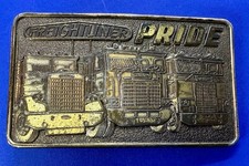 Freightliner Pride Semi Truck Drivers Advertisement Belt Buckle by Tonkin Inc.