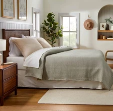 Full/Queen Microstripe Matelassé Coverlet Sage Green - Hearth & Hand Magnolia