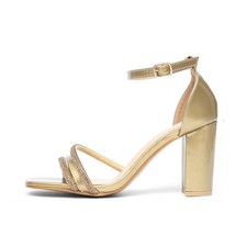 Womens Rhinestone Strap Block Heel Sandals, Open Toe Ankle Strap Party Shoes