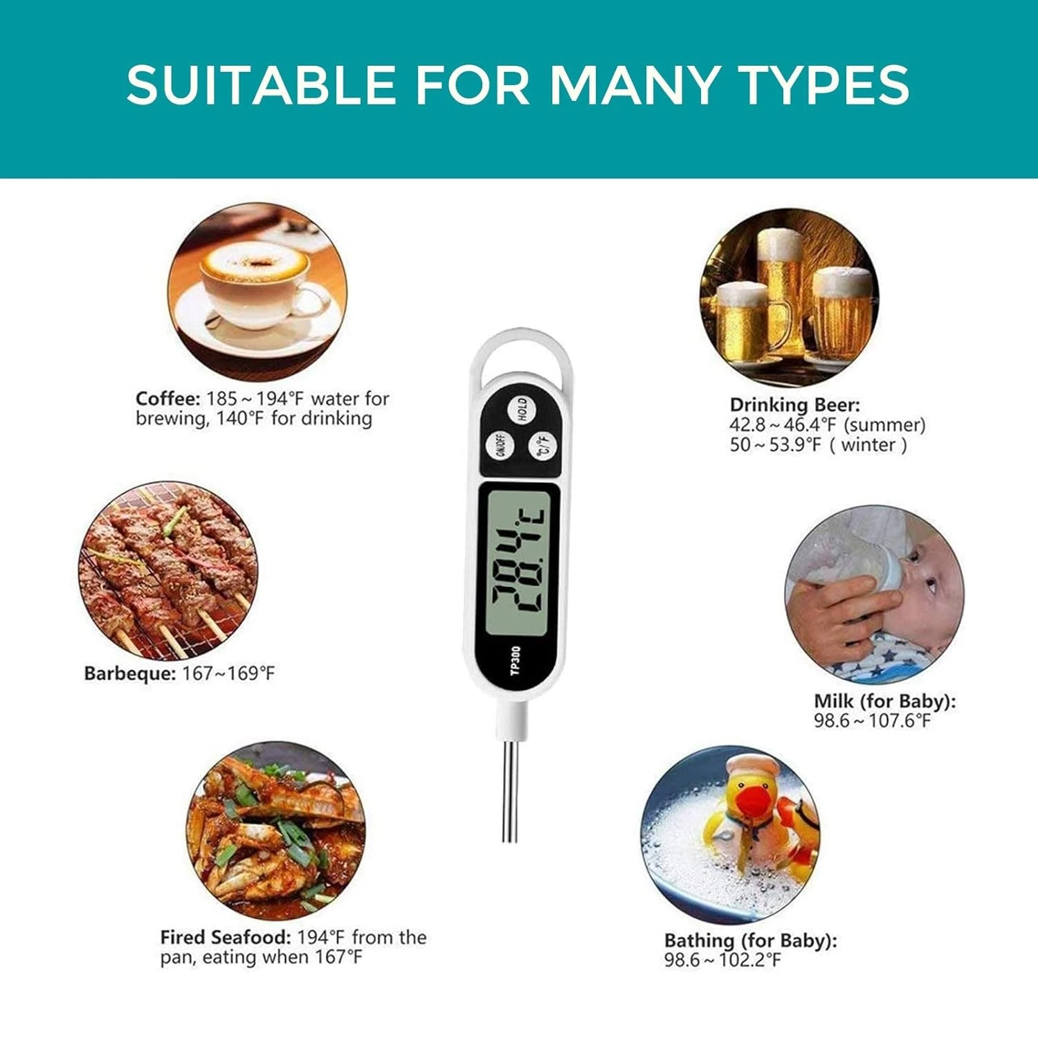 TP300 Digital Fleischthermometer Kuechenthermometer Sonde BBQ LCD -50 bis 300