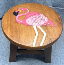 Flamingo Bird Step Stool Footstool Hand Carved Hardwood 11.5 Inch Decorative