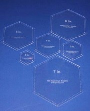 Hexagon Templates. 2", 3", 4", 5", 6", 7" - Clear w/Guide Line Holes 1/8"