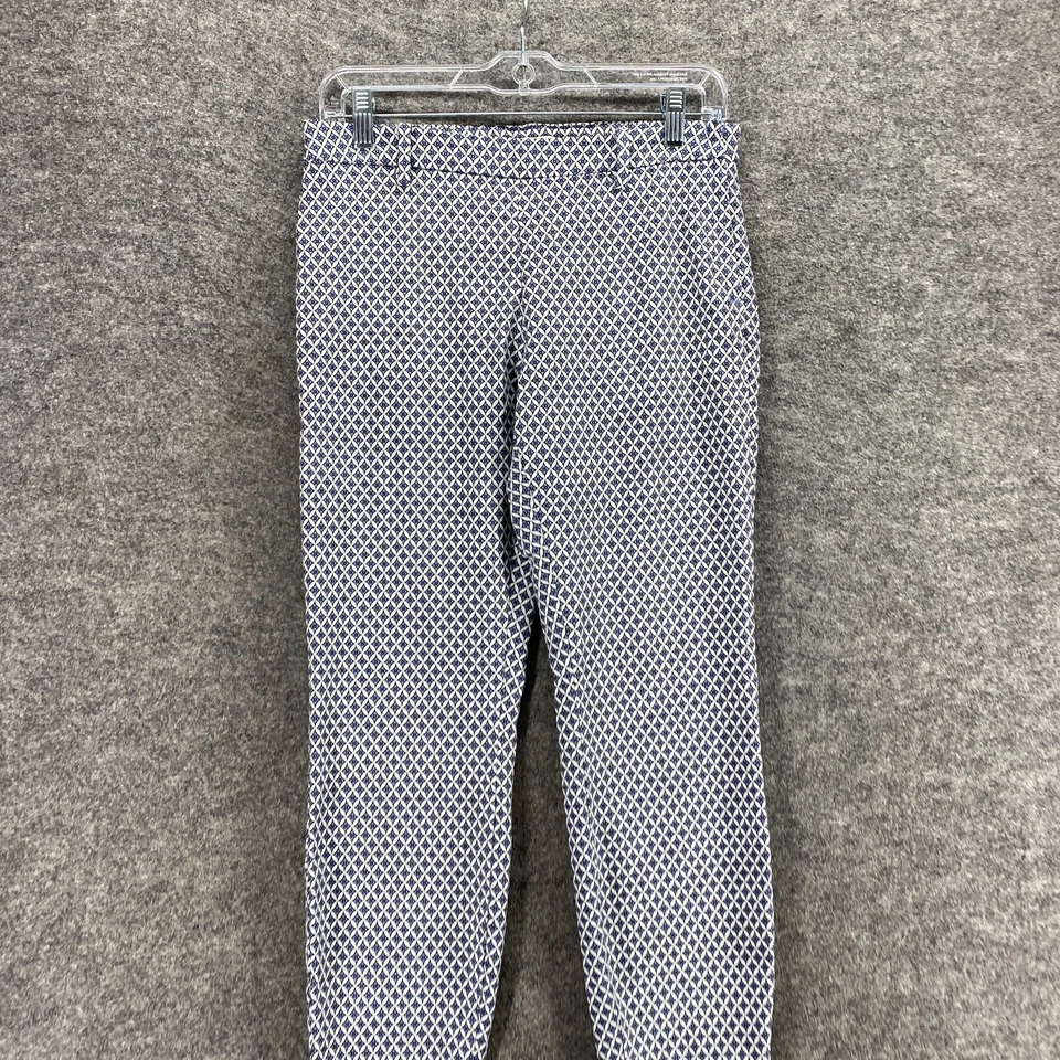 Pantalones H&M Mujer 8 Azul Geométrico Tiro Medio Frente Plano Chino Ajustado Bolsillos Algodón Foto 3 de 4