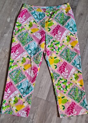 LILLY PULITZER Womens Vintage Pink Tile Patch Print Capri Pants Pockets Size 8