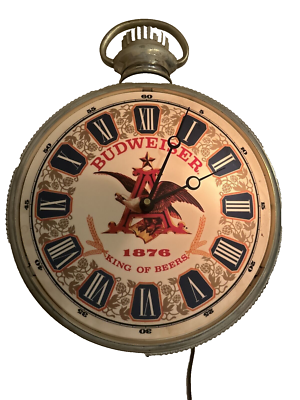 Vintage Budweiser Beer Lighted Pocket Watch Sign Clock Mo. 007-014