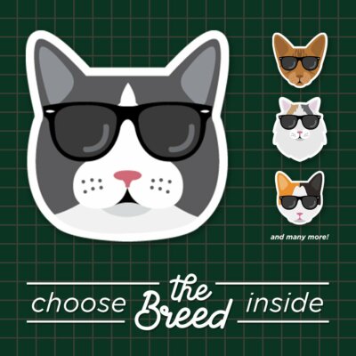 Assorted Hipster Cats Pet Vinyl Sticker Decal-Many more breeds inside waterproof