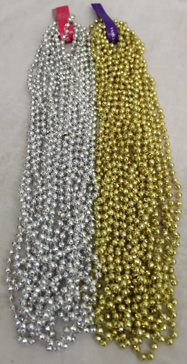 Mardi Gras Beads Silver & Gold Disco Mix 33 Football Party 2 Dz 24  Necklaces