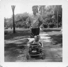 Vintage 1948 Taylor Tot Stroller 1940s Photo Handsome Man Baby Bonnet Sunglasses