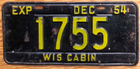 Item photo. Show Listing Details page. Listing 1954 Wisconsin Cabin License Plate Number Tag