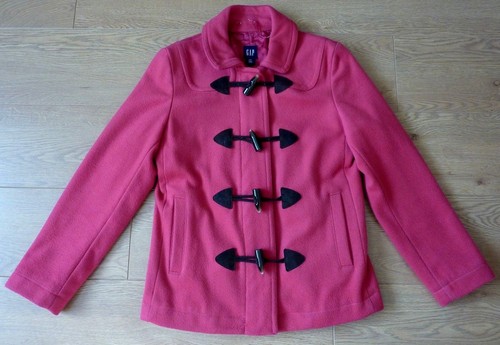 GAP Duffle Coat donna misto lana denti bottoni e zip rosso taglia S/P circonferenza petto 37 pollici