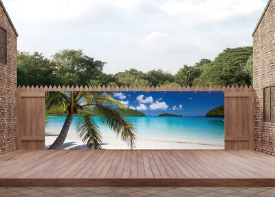 OUTDOOR BILDER BANNER GARTEN POSTER ZAUN WETTERFEST 560x180cm Meer Palme Strand