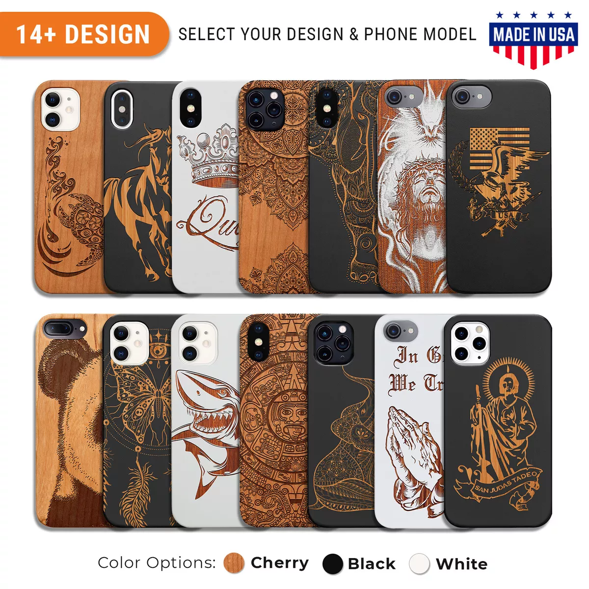 Wooden Phone Cases Engraved Design for iPhone and for Samsung Models LE