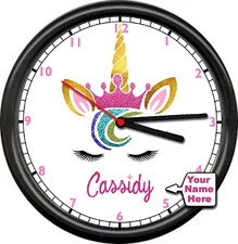 Personalized Name Girls Room Unicorn Cute Colorful Custom Gift Sign Wall Clock