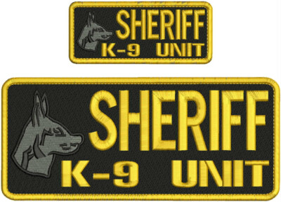 SHERIFF K-9  EMBROIDERY PATCH 4X10  AND 2X5HOOK ON BACK GOLD/ ON BLACK