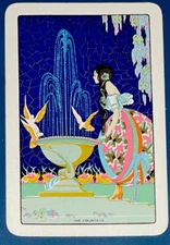 EN116 Swap Playing Cards 1 VINTAGE ENGLISH NAMED GLAMOUR LADY BIRDS THE FOUNTAIN