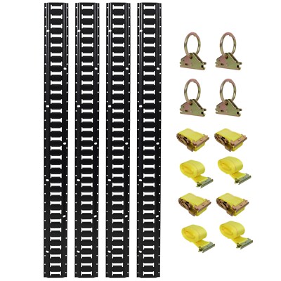 12PCS E Track Tie-Down Rail Kit, Trucks, Vans, Garages, Trailer Tie Black