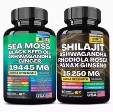Sea Moss  Shilajit Black Seed Oil, Turmeric, Ashwagandha, Ginger, Vitamin D 