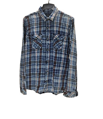 Chemise Buffalo David Bitton Homme - M - Manches Longues - Boutons Pression - Bleu