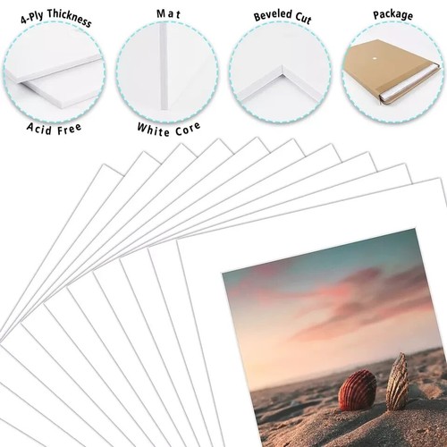 White Pre-Cut 11x14 Picture Mat for 8.5x11 Photo Acid Free White Core Mattes - Picture 5 of 7