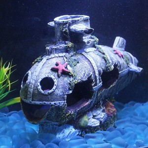 Aquarium Wreck Sunk Submarine Decoration Fish Tank Resin Ship