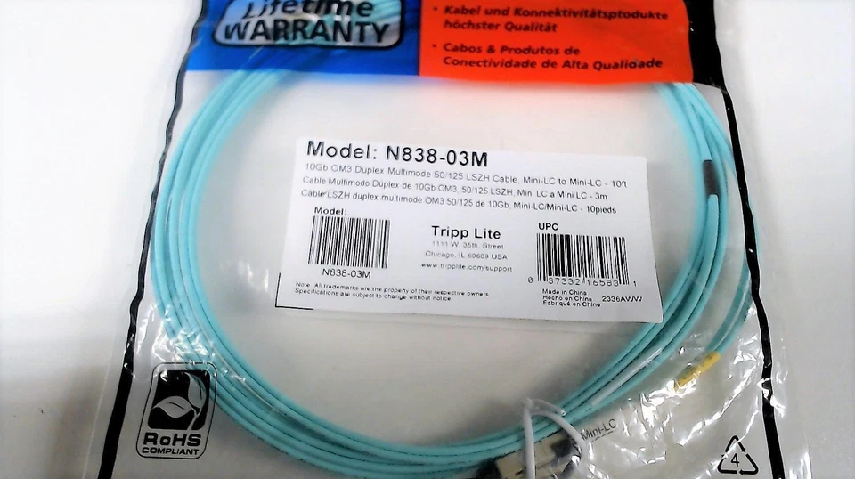 10Gb Duplex MM 50/125 OM3 LSZH Fiber Patch Cable (Mini-LC / Mini-LC) 3m 10ft - Image 2 of 3