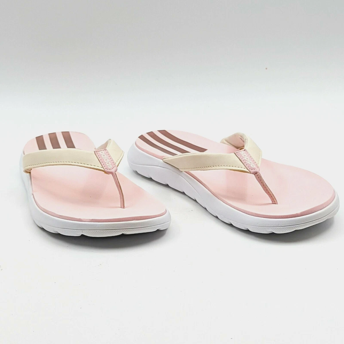 Adidas Women Comfort Flip-Flops Sandals White/Pink FY8657 Size 9