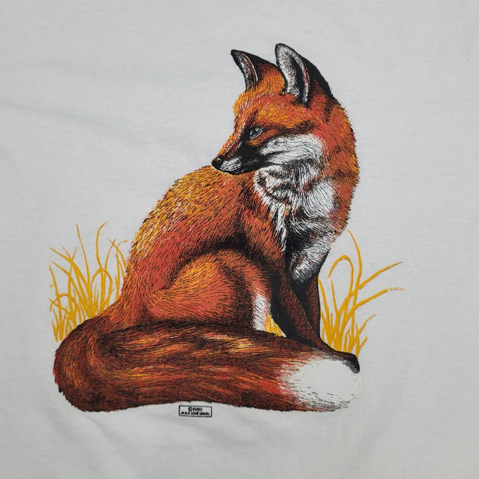 Vintage 1989 Fox Shirt S/M 19x27 White USA Made Cotton Poly Tee - Image 2 of 4