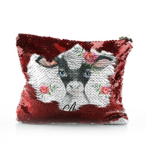 Estuche Personalizado con Nombre; Traje Estampado Animal Rojo & Plata Sequin Bag