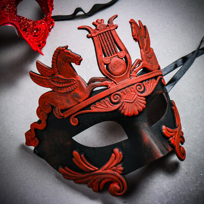 Venetian Men Masquerade RED Luxury LARGE Side Feather Couple