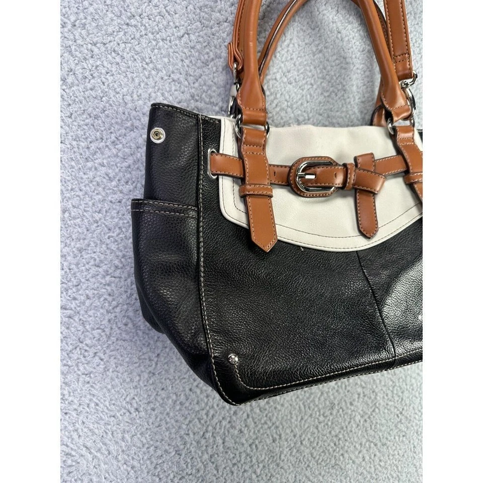 Bolso Tignanello Mujer Negro Blanco Marrón Mano Hombro Cuero Hebilla Damas Foto 4 de 4