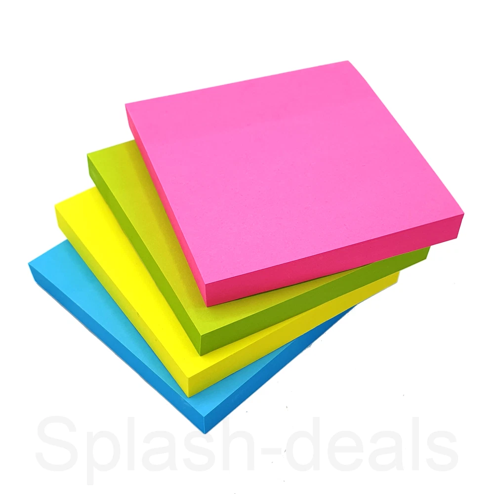 Neon Sticky Notes Adhesive Paper Removeable Notes - 76 x 76 mm - Pack of 4