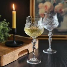 8.5 oz (250 ml) Set of 2 Handmade Vintage Crystal Wine Glasses on a Stem