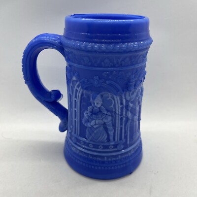 McKee Serenade Troubadour Mug Blue Opaque Glass Vintage EAPG Pressed