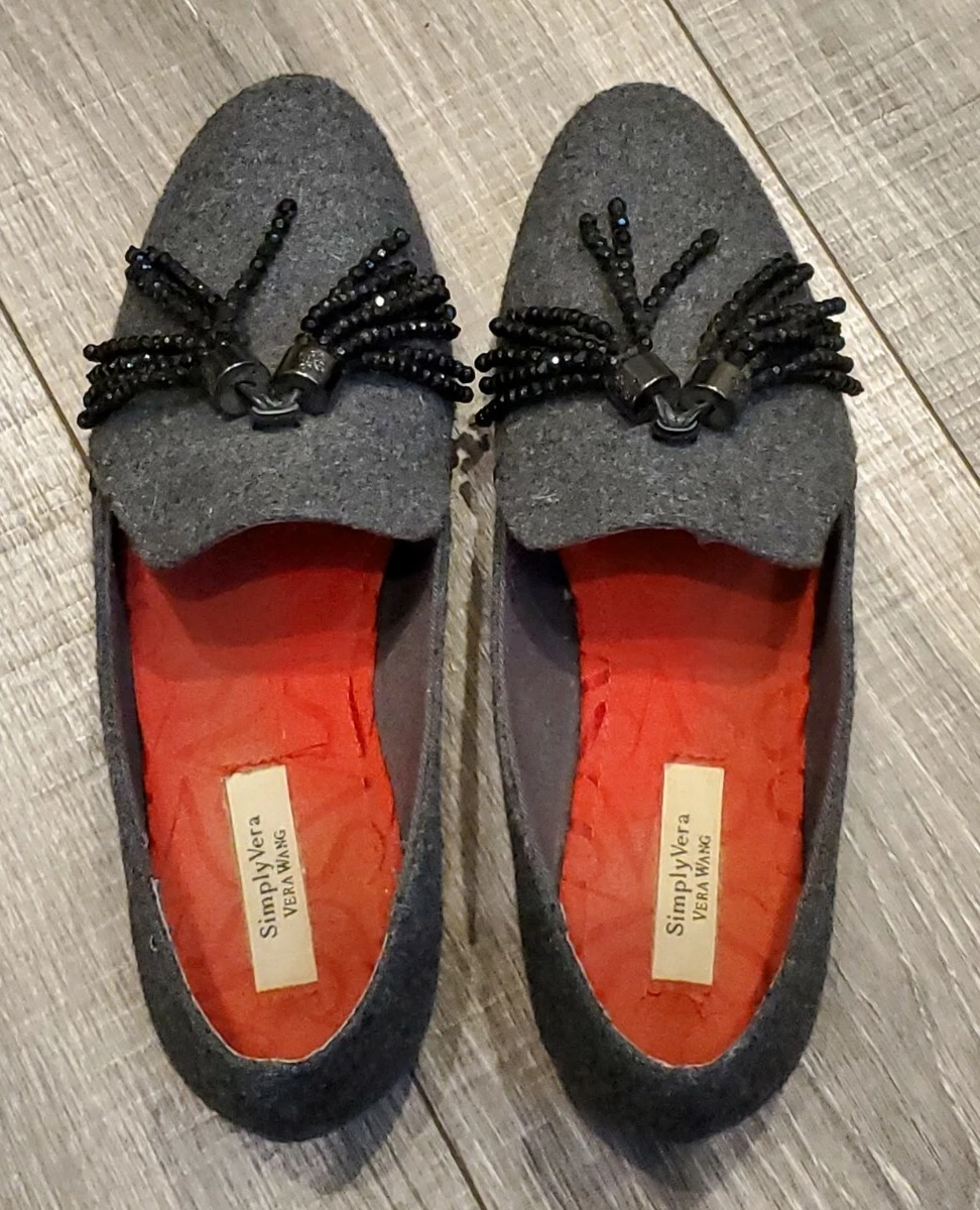 Simply Vera Vera Wang Womans Loafers Gray Wool Black Beaded Tassels 6.5M