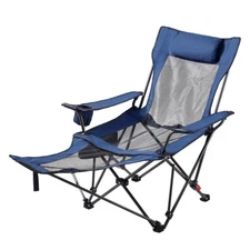 Uimoso Portable Folding Reclining Camping Chair for Adults, Heavy-Duty, Blue