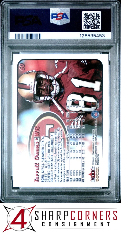 2000 SKYBOX DOMINION #60 TERRELL OWENS 49ERS HOF POP 3 PSA 10 - Image 2 of 2