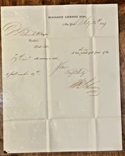 1849 Merchant’s Exchange Bank NY Stampless Letter to Norwich CT Cashier